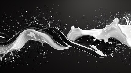 Black and white liquid splash, dynamic flow, modern minimalist illustration