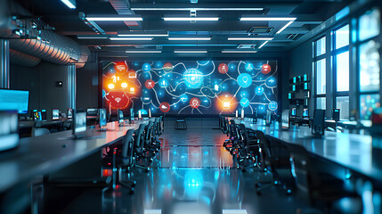 Futuristic Classroom with Interactive Digital Whiteboards and Teaching Assistants Education Technology Concept for the Modern Learning Environment