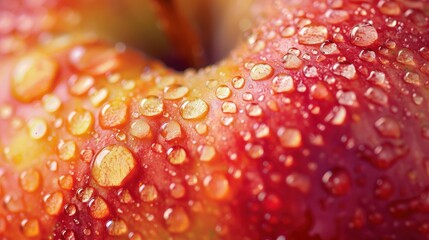 Crisp Macro Shot of Fresh Apple Texture with Droplets - Vibrant Colors and Refreshing Details for...