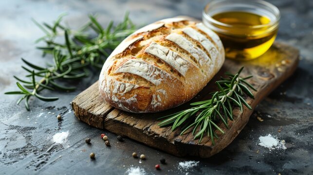 Cozy meal with freshly baked bread, great for promoting bakery items and rustic kitchen themes