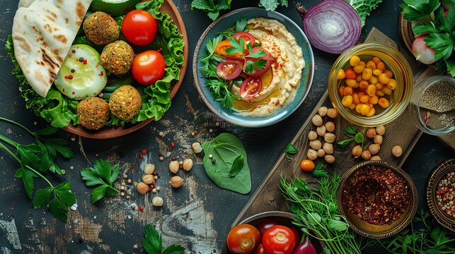 Healthy Mediterranean feast with hummus and falafel, perfect for promoting Mediterranean cuisine and culinary blogs