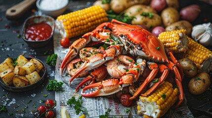 Seafood boil with crab legs and shrimp, ideal for coastal cuisine blogs and summer promotions