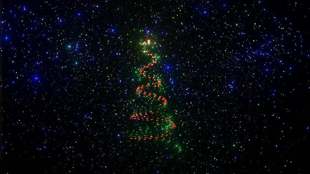 Abstract Christmas Tree with glowing shimmering blinking colorful glitter. Christmas and New Year's background. 4K video animation 3d rendering.