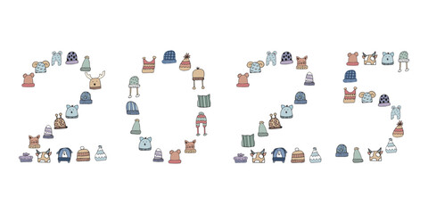 doodle silhouette of a knitted hat, clothes for a Merry Christmas and New Year hat, seasonal warm wool. vector. You idiot. on a white background. the pastcard. template. colored.