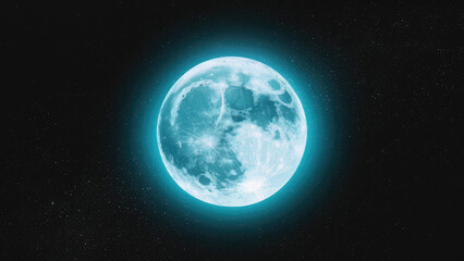 Fototapeta premium a full light blue moon in the night sky lots of shiny silver stars