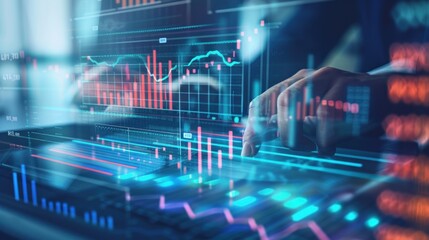 analysis working with the latest financial results. Analysis of sales forecast graphs, financial accounting with hand writing Abstract digital effect for background