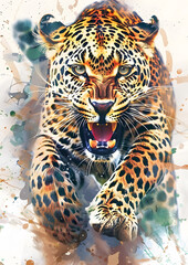Naklejka premium Watercolor Leopard on a white background, Animal Wall Art Poster
