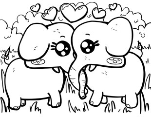 Elephant Love Coloring page