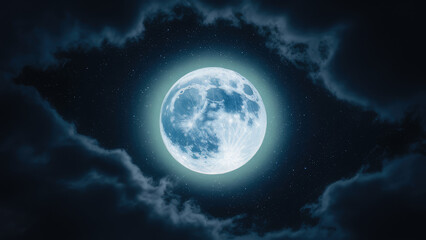 a full light blue moon in the night sky lots of shiny silver stars