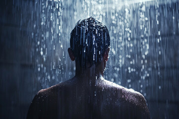 A man taking a shower, washing his hair
