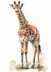 Obraz premium Watercolor giraffe on a white background, Animal Wall Art Poster