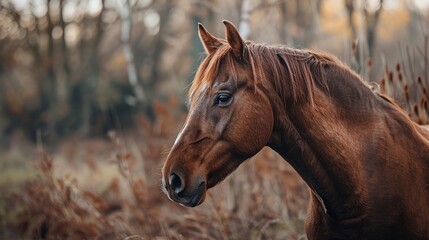 A horse in its natural environment A portrait of a brown horse outdoors