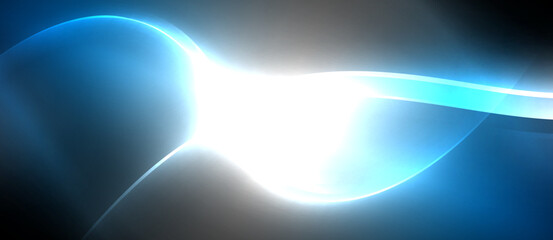 Neon glowing circle rays, light round lines in the dark, planet style neon wave lines. Energetic electric concept design for wallpaper, banner, background