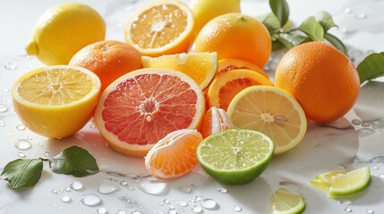 Assorted Citrus Fruits with Water Droplets