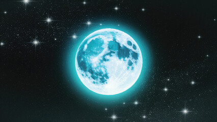 Obraz premium a full light blue moon in the night sky lots of shiny silver stars