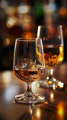 Luxury whiskey bar close up glass celebration reflection, AI Generative.