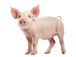 smiling baby piglet isolated on transparent background cutout, PNG file. template for artwork design.