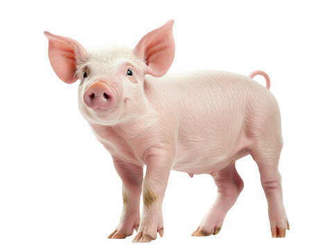 smiling baby piglet isolated on transparent background cutout, PNG file. template for artwork design.