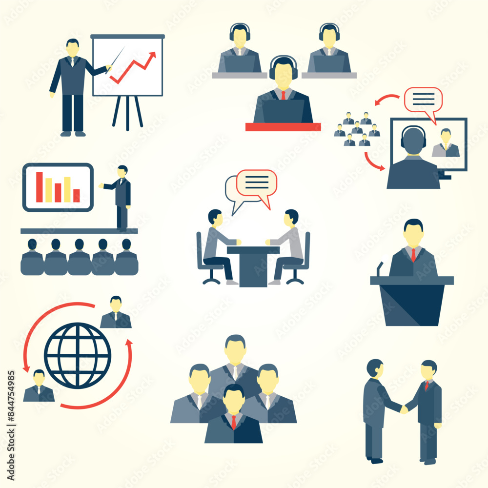 Wall mural business people icons set meeting