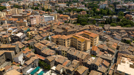 Aerial view of the historic center of Viterbo, Lazio, Italy.