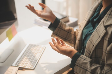 Call center, computer and business with woman in office for customer service, technical support and...