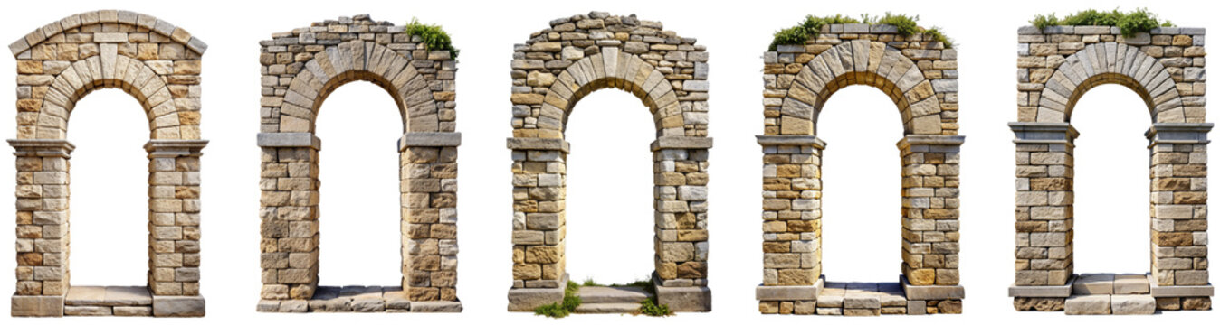 Old stone arch transparent isolated background PNG file