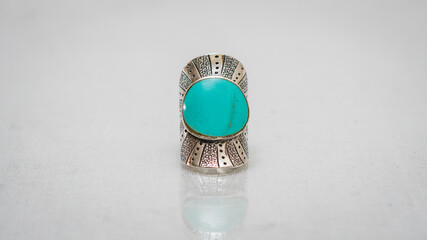 Tribal vintage silver ring on white background