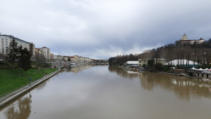 River Po flood in Turin
