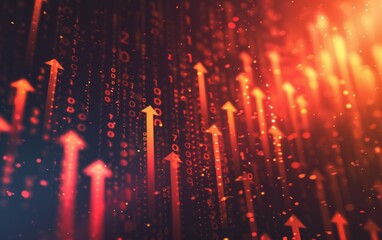 A computer screen with a bunch of arrows pointing in different directions. The image has a futuristic and technological vibe, with the arrows representing the flow of information or data