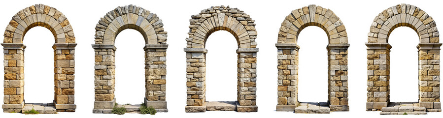 Old stone arch transparent isolated background PNG file