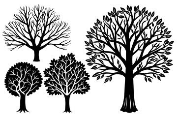 Tree Vector Illustration Black and White