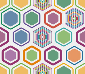 Vector seamless pattern. Geometric elements of varied style and color. Large hexagons. Tileable pattern. Seamless background. Stylish vector illustration.