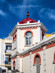 Moorish style market hall of Loule in Portugal. Iconic local grocery and fish market