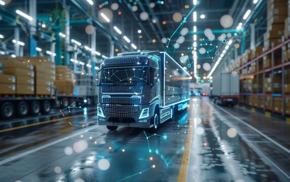 A futuristic truck with a lot of lights and a lot of dots on it