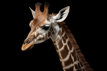 photo of a baby giraffe, dark background