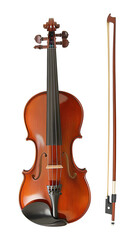 Fototapeta premium Violin and Bow Isolated on Transparent Background 