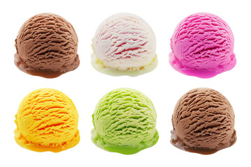 Scoop of Ice Cream Different Flavor Set Isolated on Transparent Background
