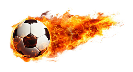 Fototapeta premium Fast Soccer Ball on Fire With Trail Isolated on Transparent Background 