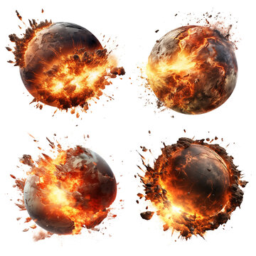Exploding Planet Set Isolated on Transparent Background

