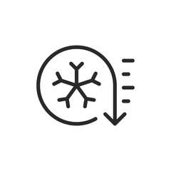 Fototapeta premium Snowflake with arrow, linear style icon. A snowflake, freezing or cooling process. Editable stroke width.