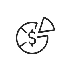 Chart with dollar sign, linear style icon. Financial analytics. Editable stroke width