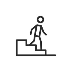 Person descending steps, linear style icon. Walking downstairs. Editable stroke width.