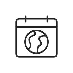Earth on calendar, linear style icon. Globe on a calendar page, Earth Day or environmental events. Editable stroke width