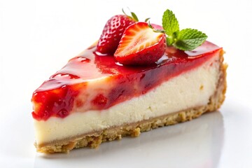 A delicious strawberry cheesecake on a table