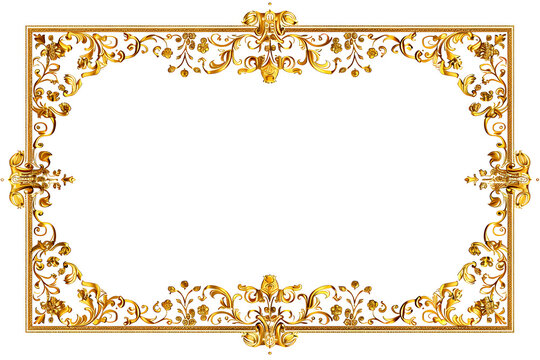 Vintage Rectangular Elegant Floral Frame With Ornament for Web Presentation Horizontal Border in Oriental Style Isolated on White Background, Copy Space for Text, Landscape