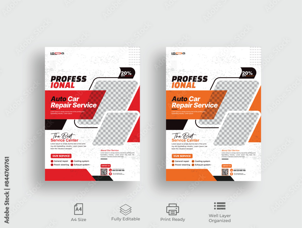 Wall mural auto car repair service flyer, professional auto car repair service leaflet design template vector,