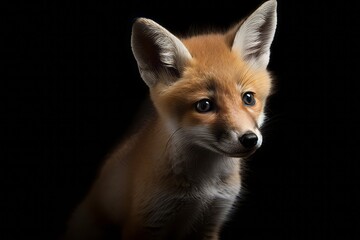 Fototapeta premium photo of a baby fox, dark background