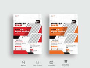 Auto Car Repair Service flyer, professional auto car repair service leaflet design template vector, 