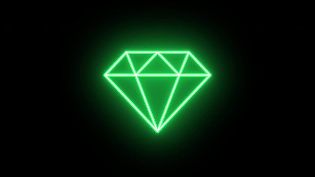 Neon gemstone icon animation, flickering emergence and fading. Glowing neon diamond, looped animation. Gem, brilliant stone, royal treasure, jewel, premium and luxury, rich. Yellow, green, orange