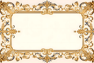 Vintage Rectangular Elegant Floral Frame With Ornament for Web Presentation Horizontal Border in Oriental Style Isolated on White Background, Copy Space for Text, Landscape